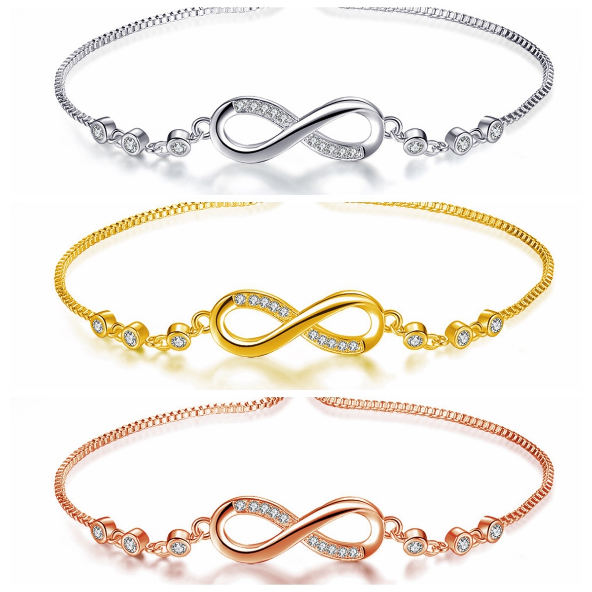 Womens Infinity Charm Link Anklet Bracelet Steel CZ Rhinestone Endless Love Symbol Adjustable Plus Size Large Bangle for her Valentines Mother Day Gif