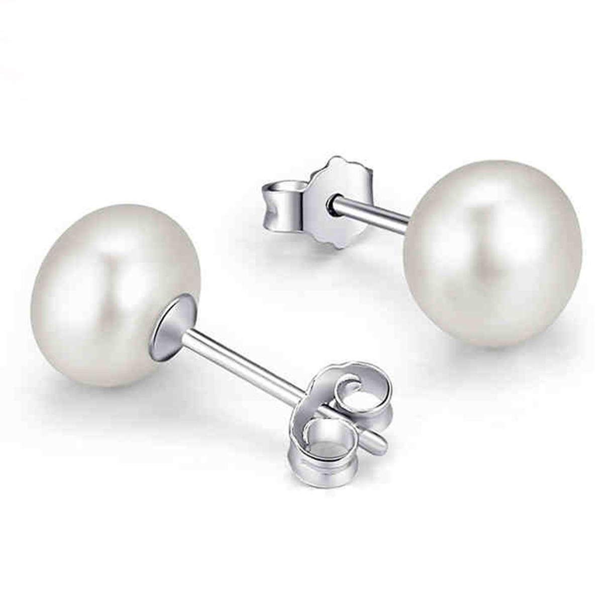 Pearl Stud Earrings 925 Sterling Silver Genuines Freshwater Cultured Pearl Ear Studs For Women Girl Color and Size Choose