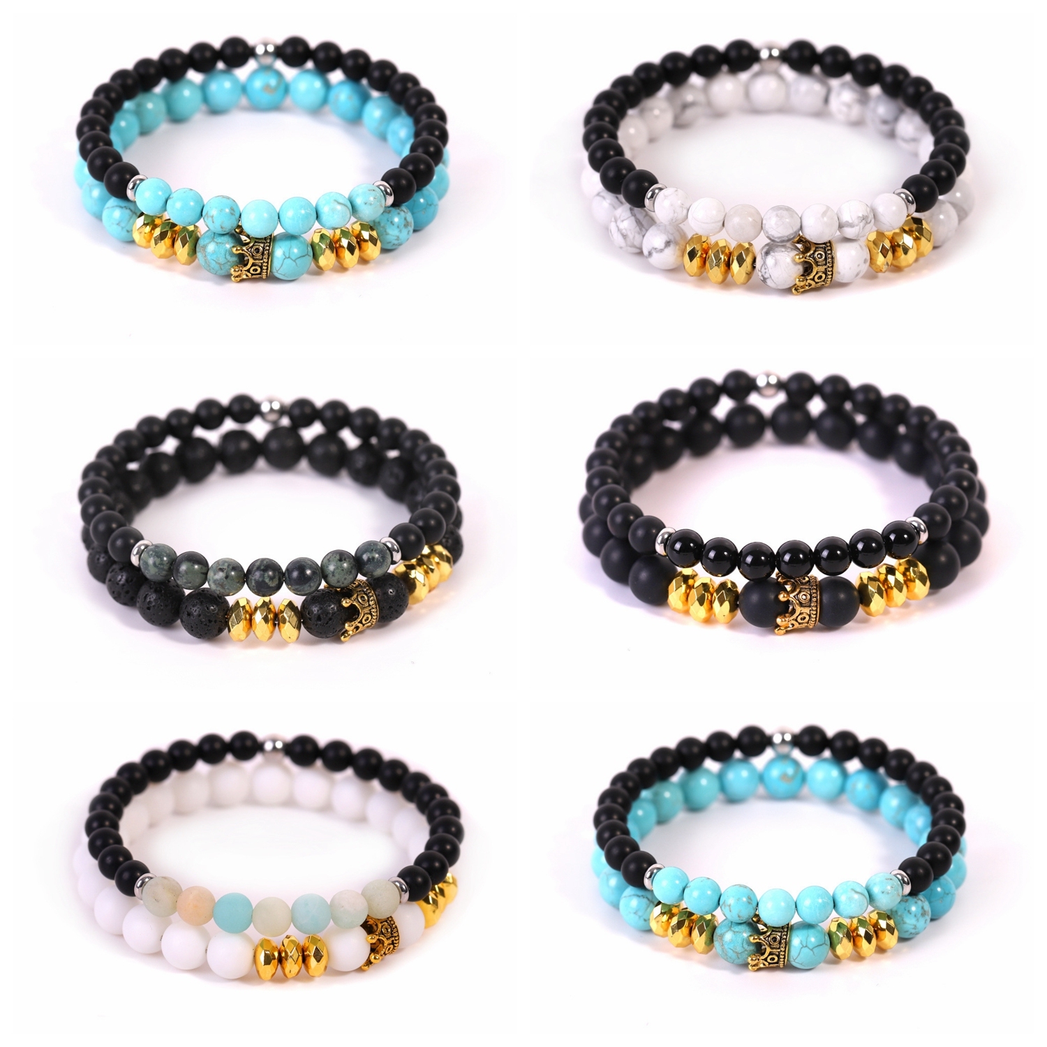 Natural Gemstone Stretch Beaded Couple Friendship Bracelet for Women Men