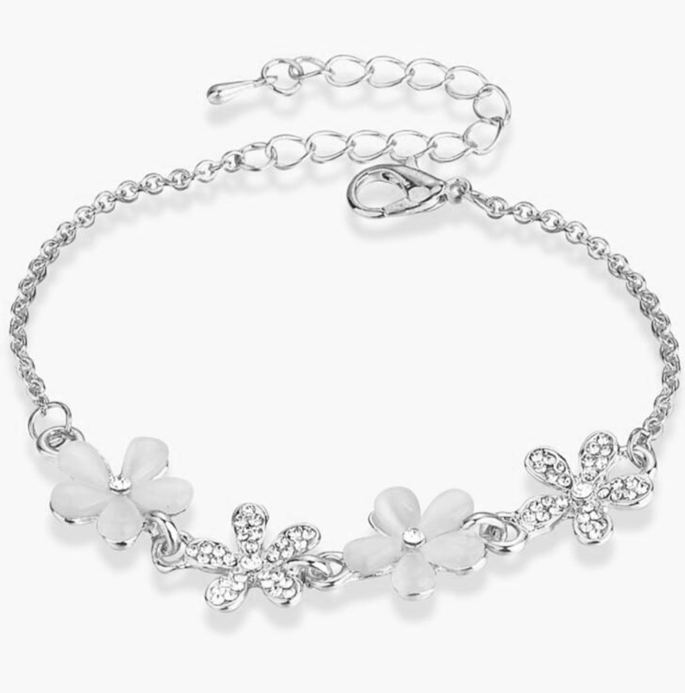 Women Flower Link Anklet Bracelets Cat Eye Opal Chain Anklets Fashion Charm Popular Trendy Accessories Bangles Jewelry