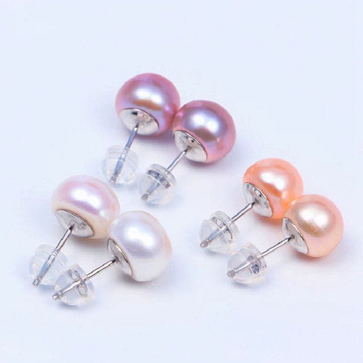 Pearl Stud Earrings 925 Sterling Silver Genuines Freshwater Cultured Pearl Ear Studs For Women Girl Color and Size Choose