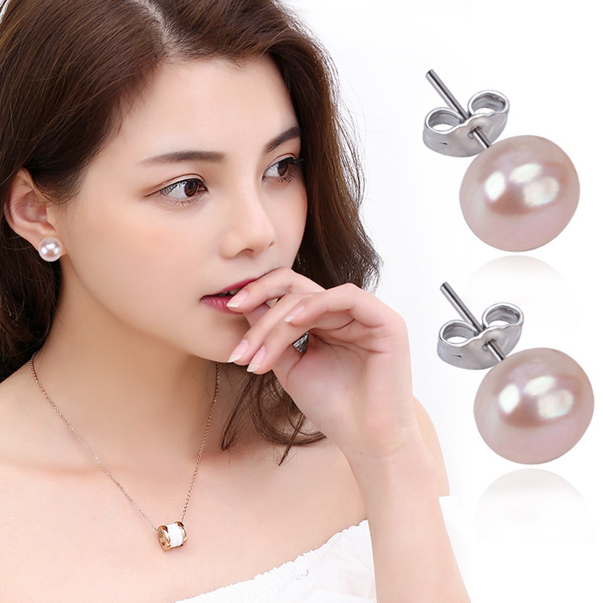 Pearl Stud Earrings 925 Sterling Silver Genuines Freshwater Cultured Pearl Ear Studs For Women Girl Color and Size Choose