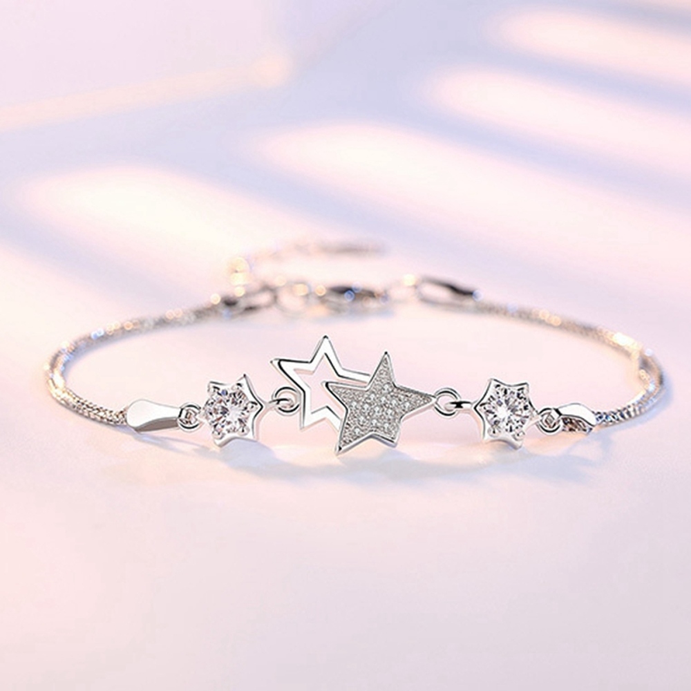 Women Crystal Star Link Bracelets Adjustable Purple Clear CZ Rhinestone Anklet Bangle for Party Wedding Valentines Mother Day Gift