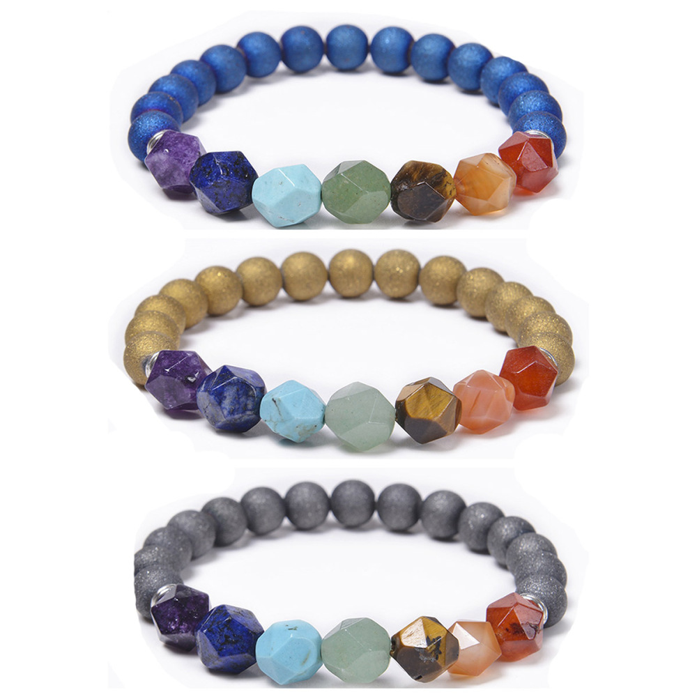 7 Chakra Reiki Healing Crystal Stretch Beaded Strands Bracelet Natural Gemstone Energy Balancing Yoga Faceted Beads Bangle for Women Elastic String Je
