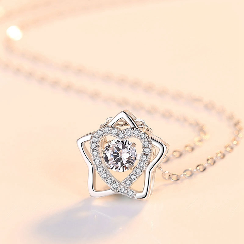 Silver Six Star of David pendant Necklace CZ Rhinestone lucky Love Heart Choker Mother Day Jewelry Gift for Mom Women Girls
