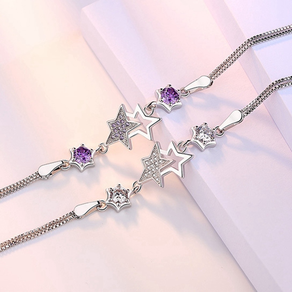 Women Crystal Star Link Bracelets Adjustable Purple Clear CZ Rhinestone Anklet Bangle for Party Wedding Valentines Mother Day Gift