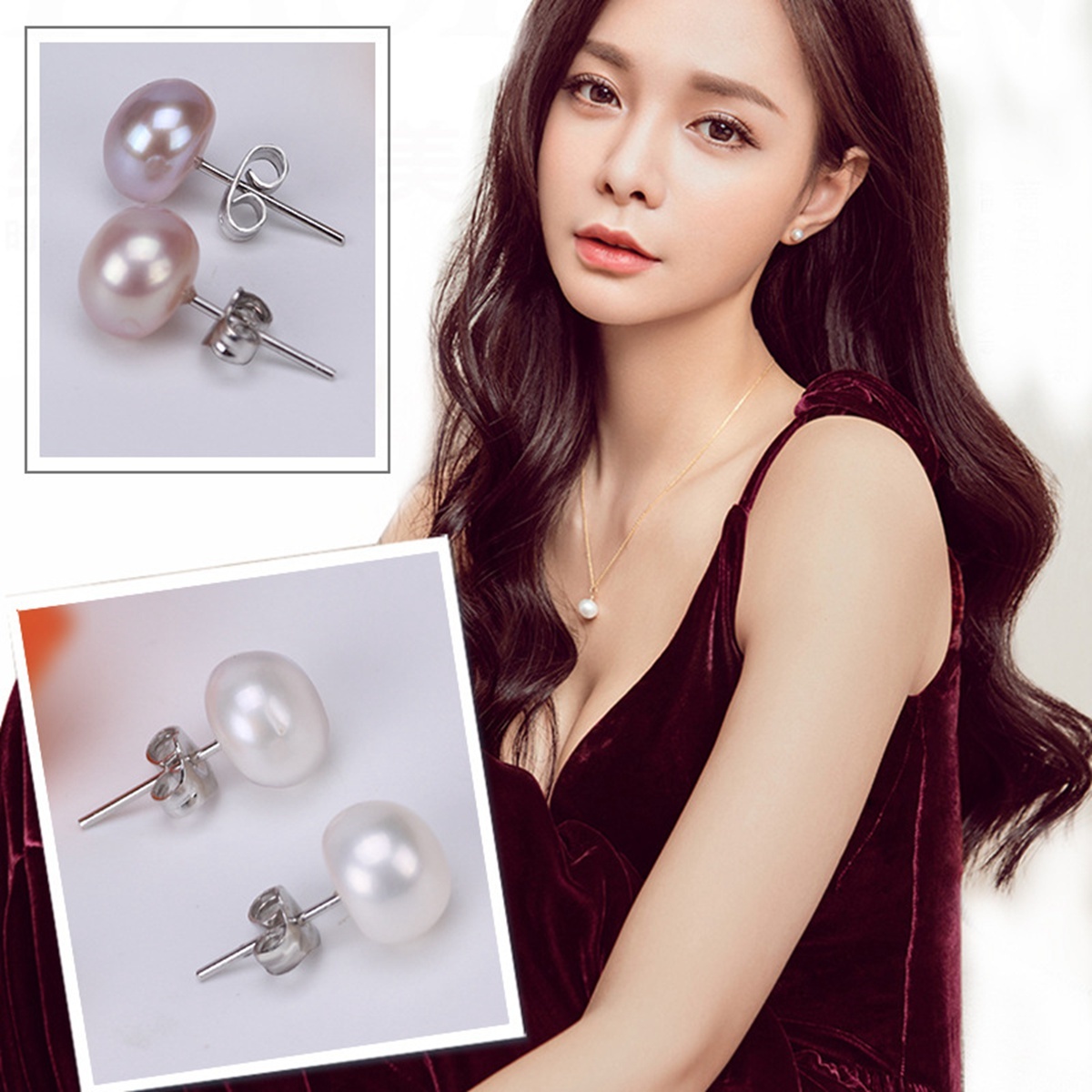 Pearl Stud Earrings 925 Sterling Silver Genuines Freshwater Cultured Pearl Ear Studs For Women Girl Color and Size Choose