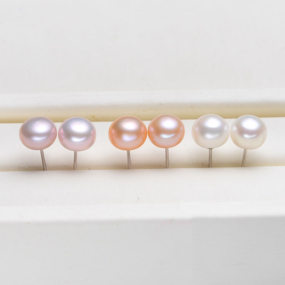Pearl Stud Earrings 925 Sterling Silver Genuines Freshwater Cultured Pearl Ear Studs For Women Girl Color and Size Choose