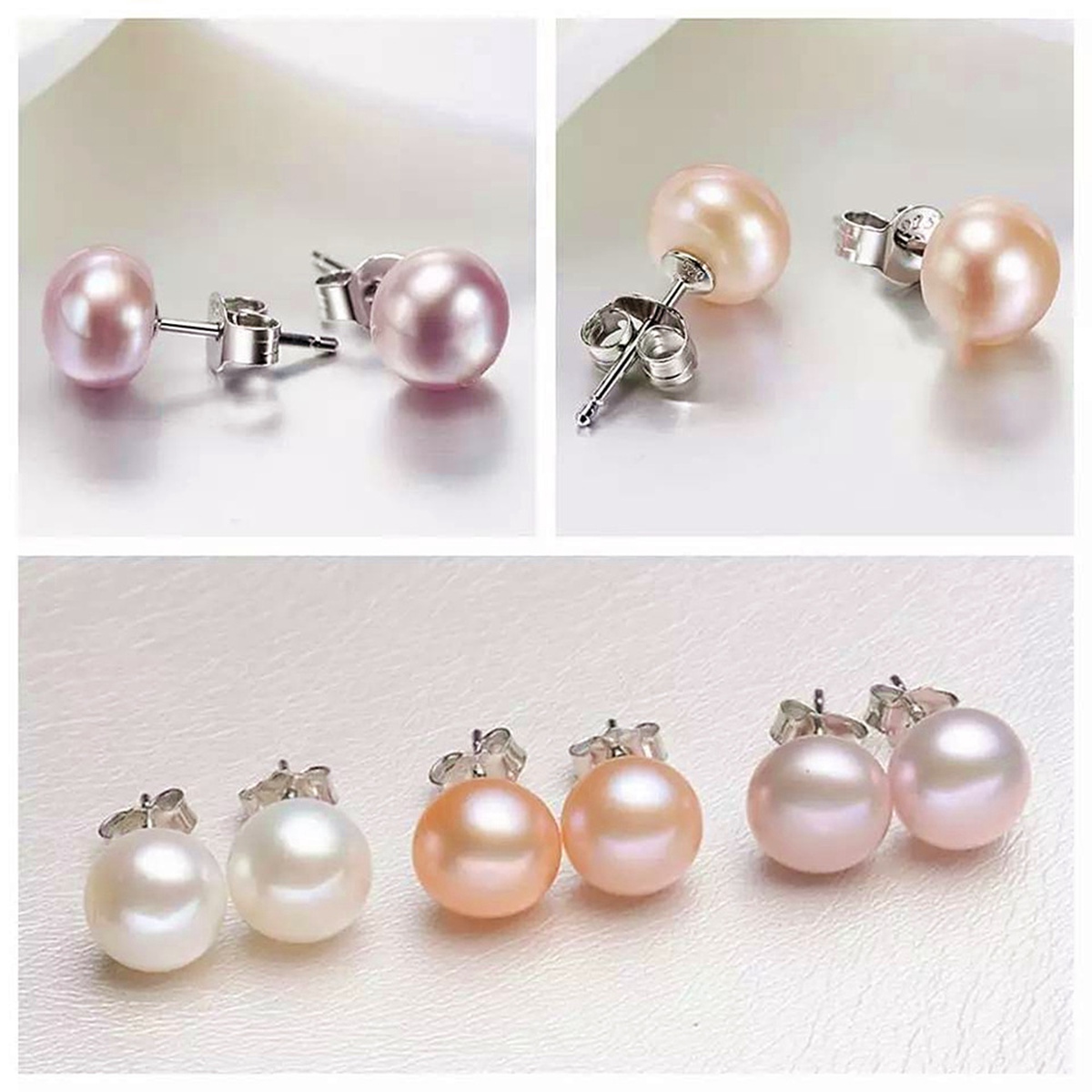 Pearl Stud Earrings 925 Sterling Silver Genuines Freshwater Cultured Pearl Ear Studs For Women Girl Color and Size Choose