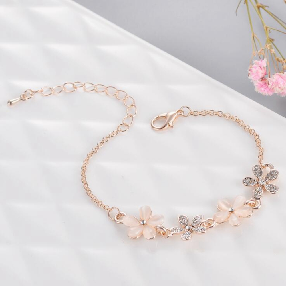 Women Flower Link Anklet Bracelets Cat Eye Opal Chain Anklets Fashion Charm Popular Trendy Accessories Bangles Jewelry