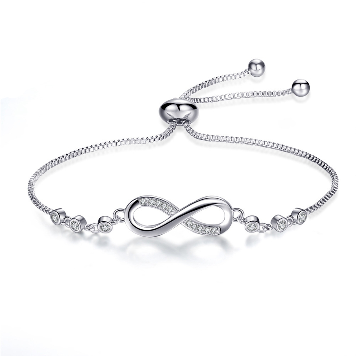 Womens Infinity Charm Link Anklet Bracelet Steel CZ Rhinestone Endless Love Symbol Adjustable Plus Size Large Bangle for her Valentines Mother Day Gif