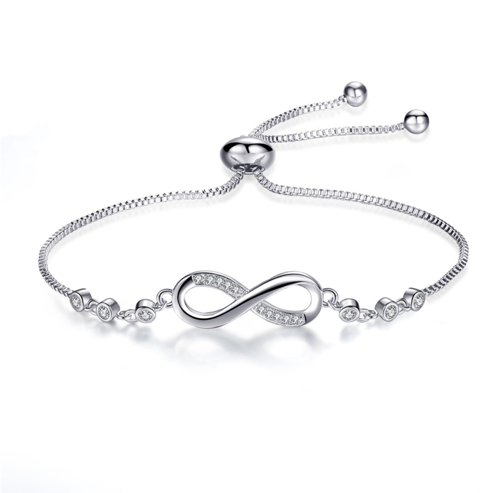 Womens Infinity Charm Link Anklet Bracelet Steel CZ Rhinestone Endless Love Symbol Adjustable Plus Size Large Bangle for her Valentines Mother Day Gif