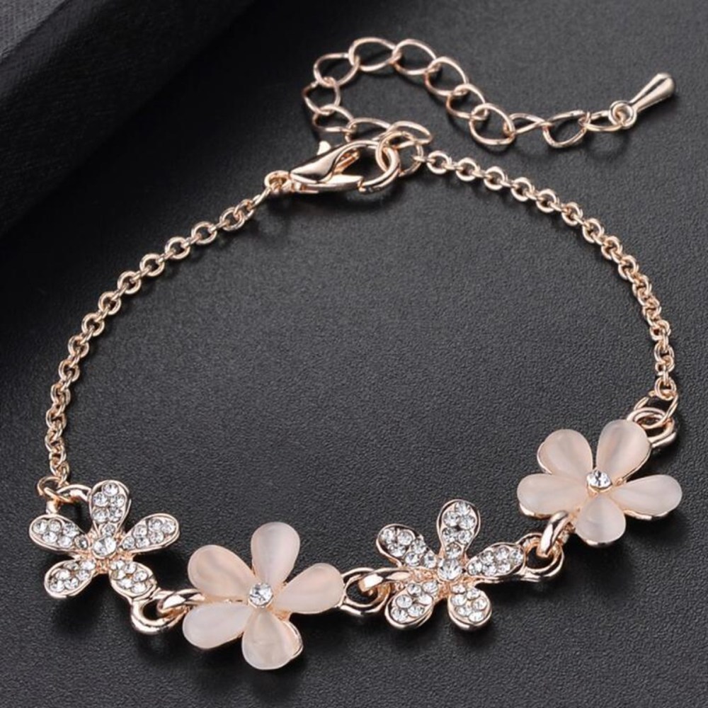 Women Flower Link Anklet Bracelets Cat Eye Opal Chain Anklets Fashion Charm Popular Trendy Accessories Bangles Jewelry