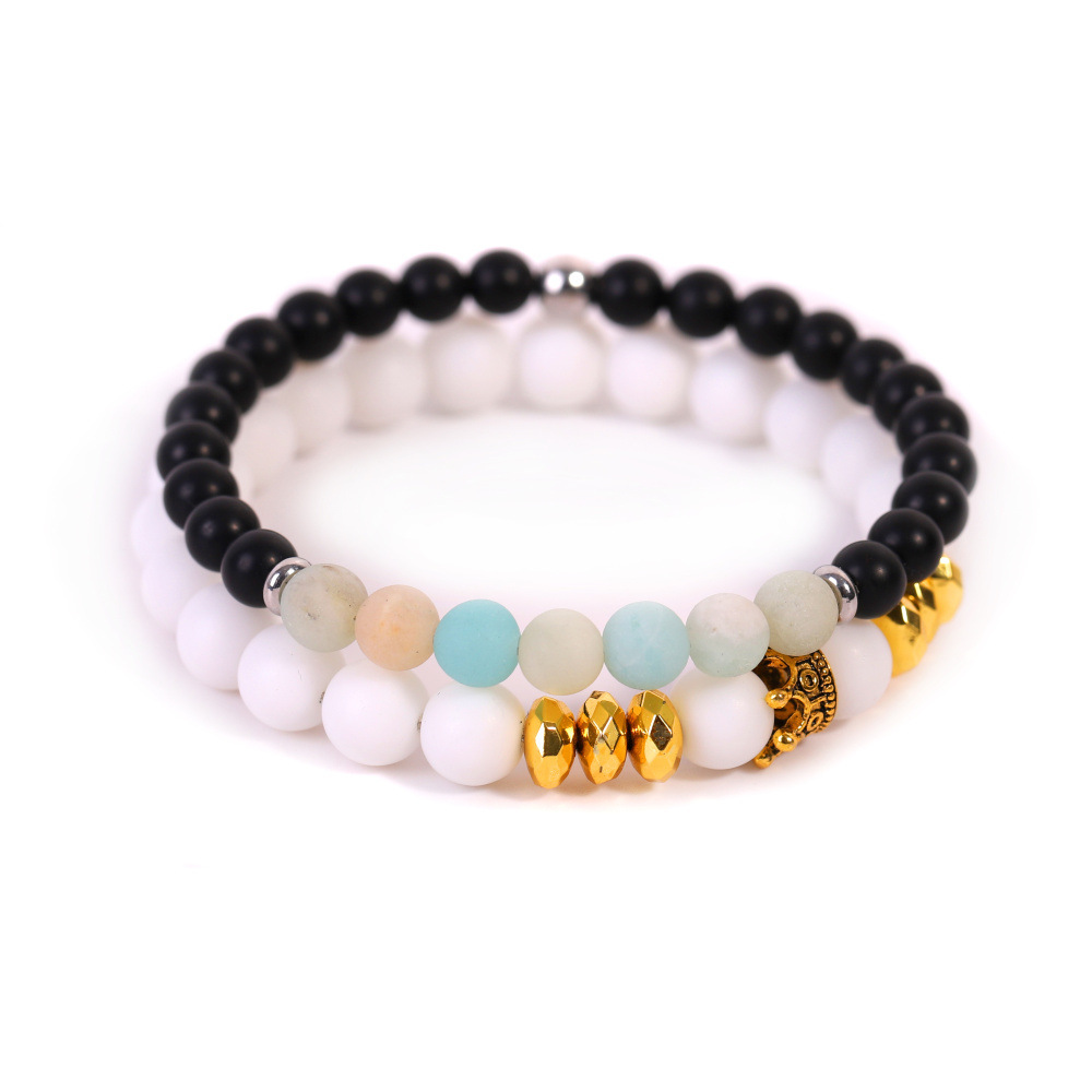 Natural Gemstone Stretch Beaded Couple Friendship Bracelet for Women Men