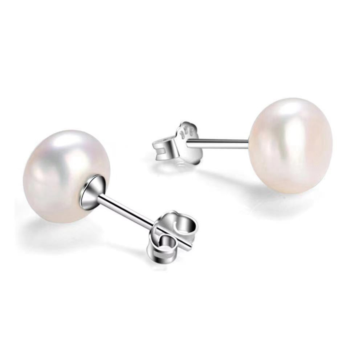 Pearl Stud Earrings 925 Sterling Silver Genuines Freshwater Cultured Pearl Ear Studs For Women Girl Color and Size Choose
