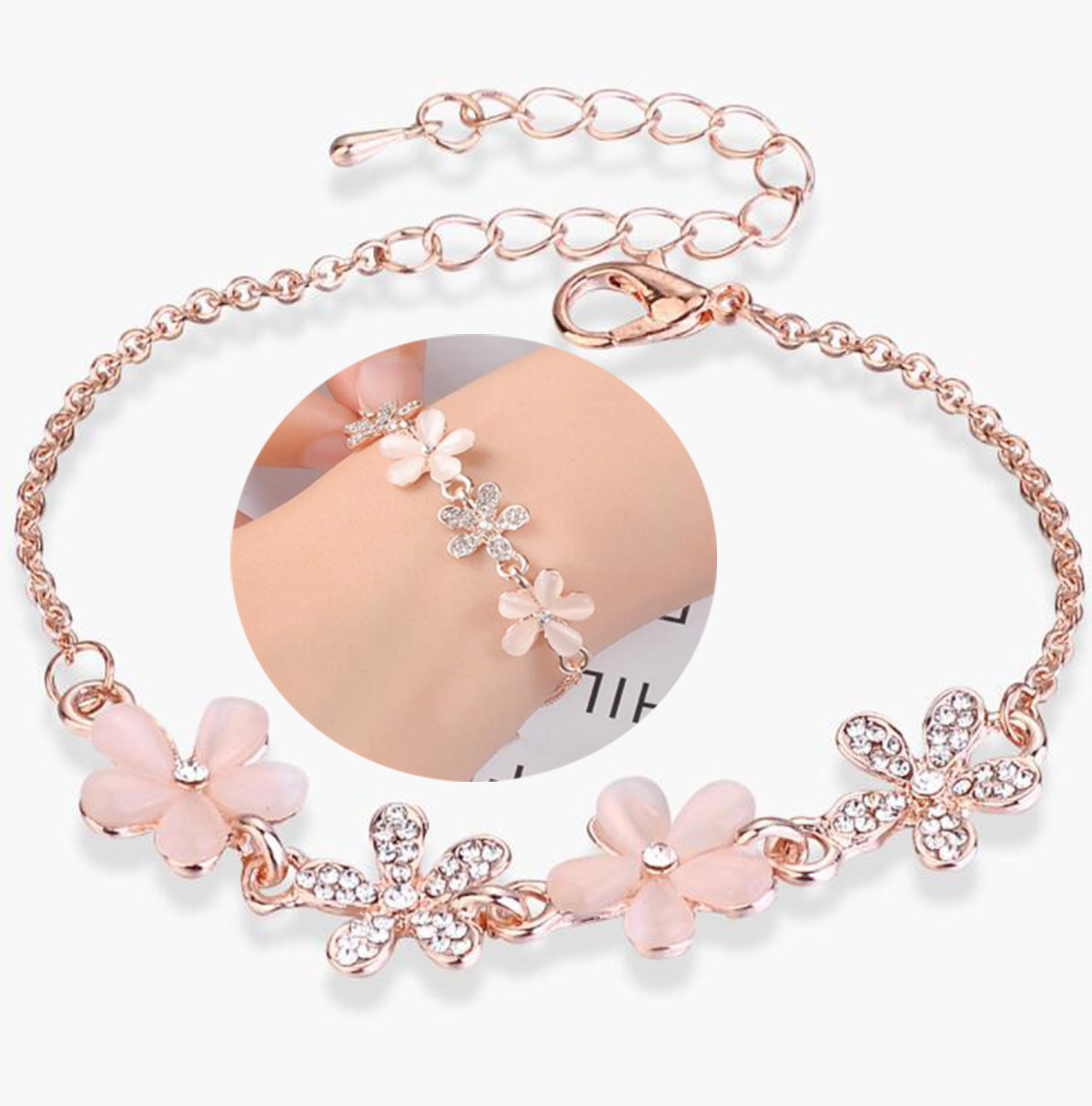 Women Flower Link Anklet Bracelets Cat Eye Opal Chain Anklets Fashion Charm Popular Trendy Accessories Bangles Jewelry