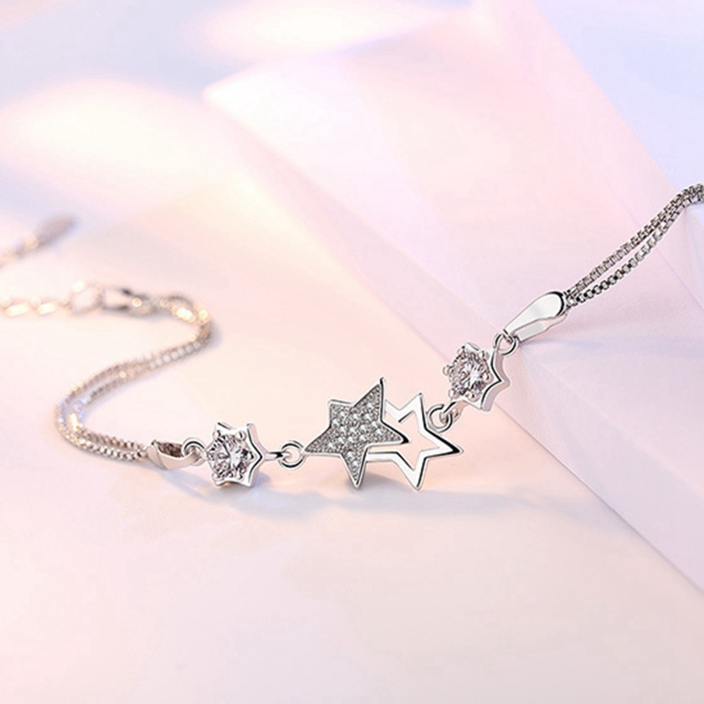 Women Crystal Star Link Bracelets Adjustable Purple Clear CZ Rhinestone Anklet Bangle for Party Wedding Valentines Mother Day Gift