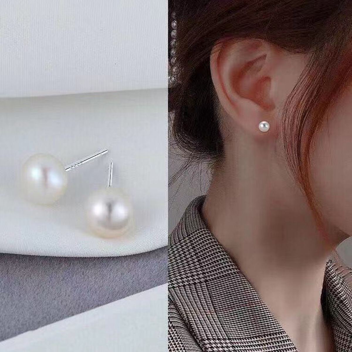 Pearl Stud Earrings 925 Sterling Silver Genuines Freshwater Cultured Pearl Ear Studs For Women Girl Color and Size Choose