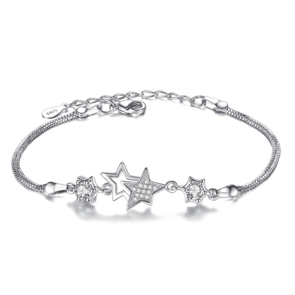 Women Crystal Star Link Bracelets Adjustable Purple Clear CZ Rhinestone Anklet Bangle for Party Wedding Valentines Mother Day Gift