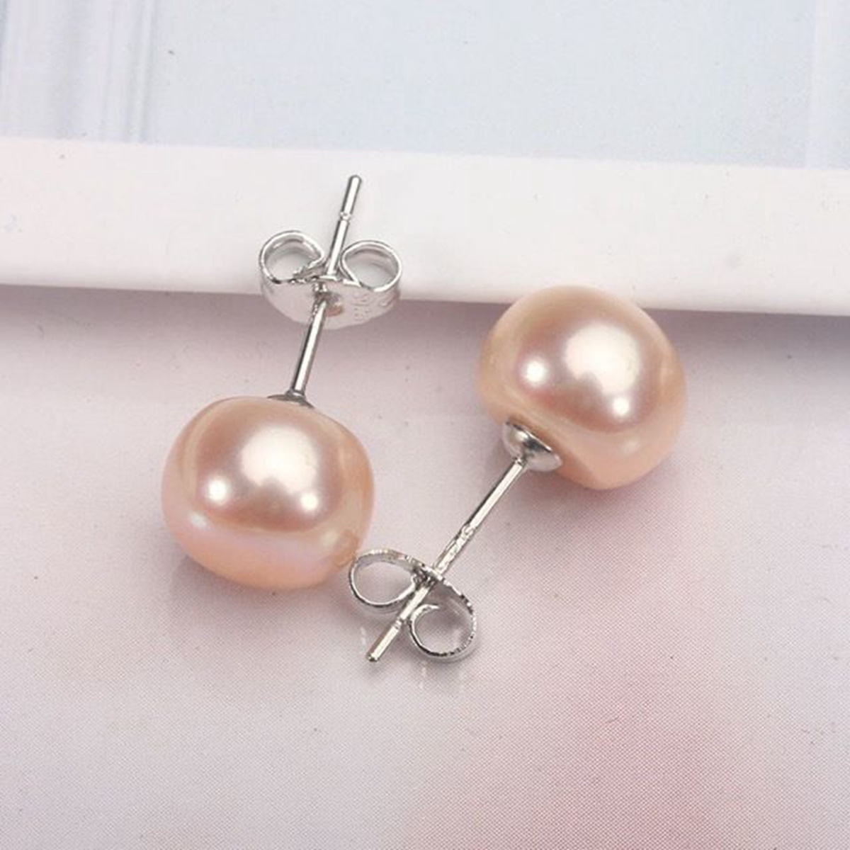Pearl Stud Earrings 925 Sterling Silver Genuines Freshwater Cultured Pearl Ear Studs For Women Girl Color and Size Choose