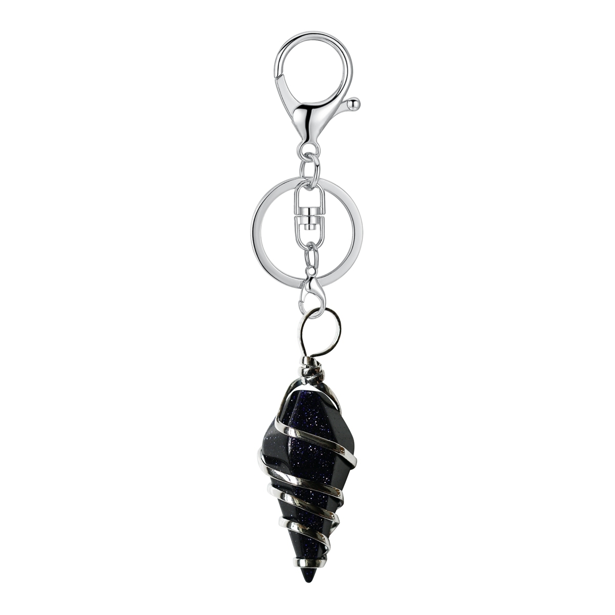 Healing Crystal Pointed Keychain Wire Wrapped Gemstone Pendant Key Chain for Women Girls