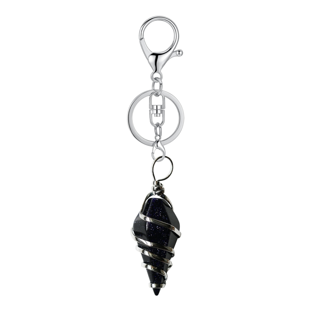 Healing Crystal Pointed Keychain Wire Wrapped Gemstone Pendant Key Chain for Women Girls