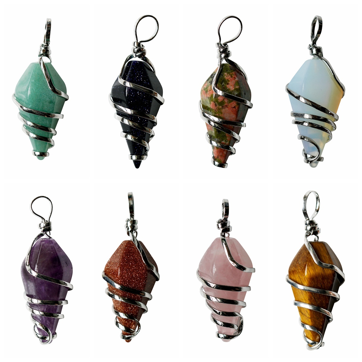 Healing Crystal Pointed Wire Wrapped Gemstone Pendant for Making Jewelry Necklace