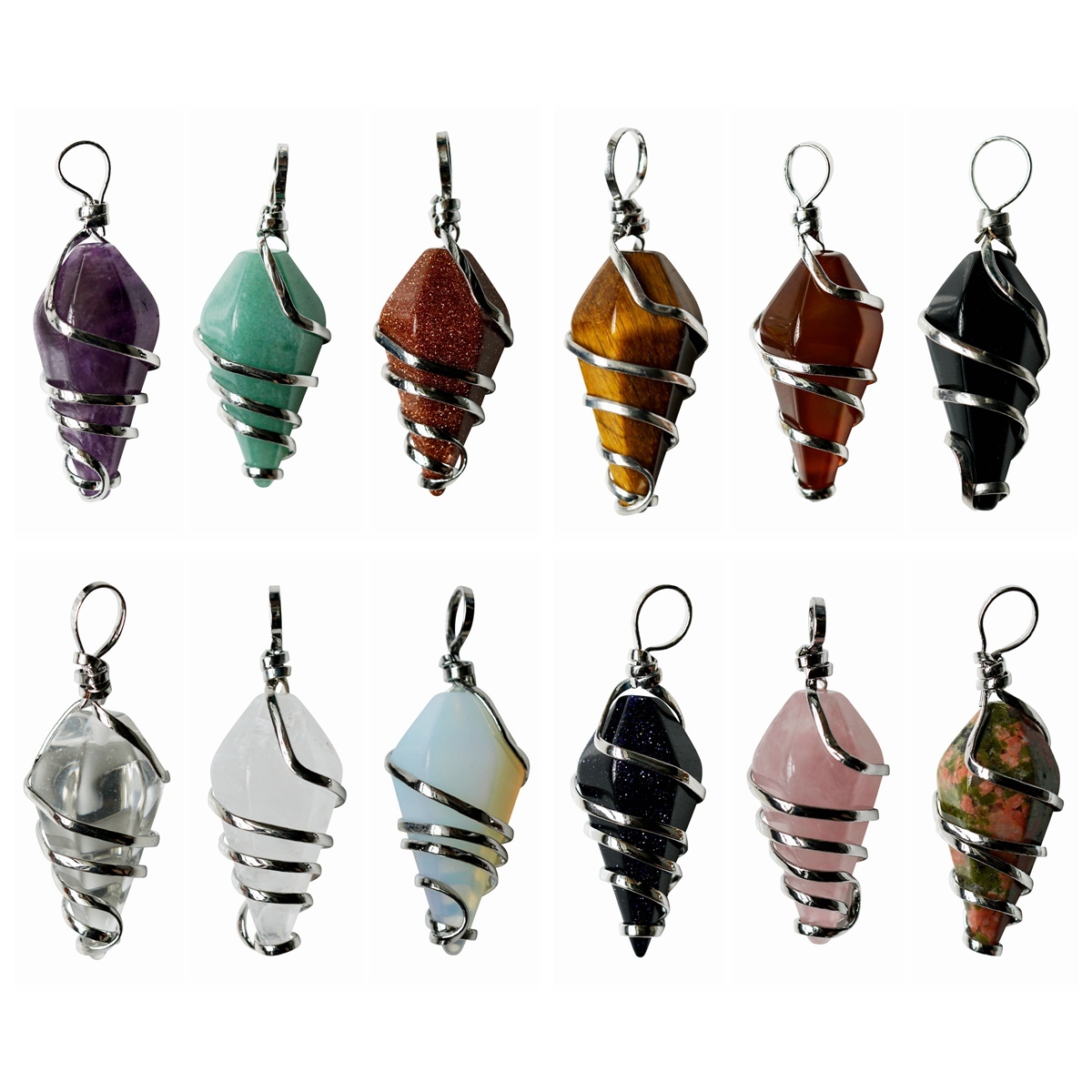 Healing Crystal Pointed Keychain Wire Wrapped Gemstone Pendant Key Chain for Women Girls