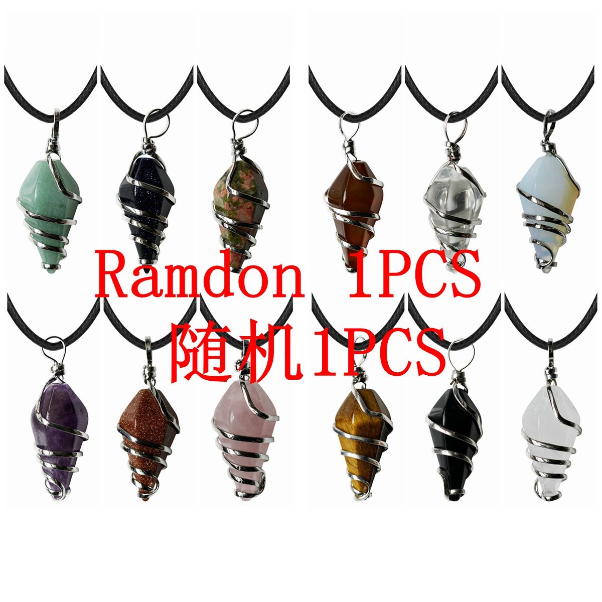 Healing Crystal Pointed Necklace  18Inch Black Cord Wire Wrapped Gemstone Pendant Jewelry Natural Reiki Quartz Stone Jewelry for Women Girls