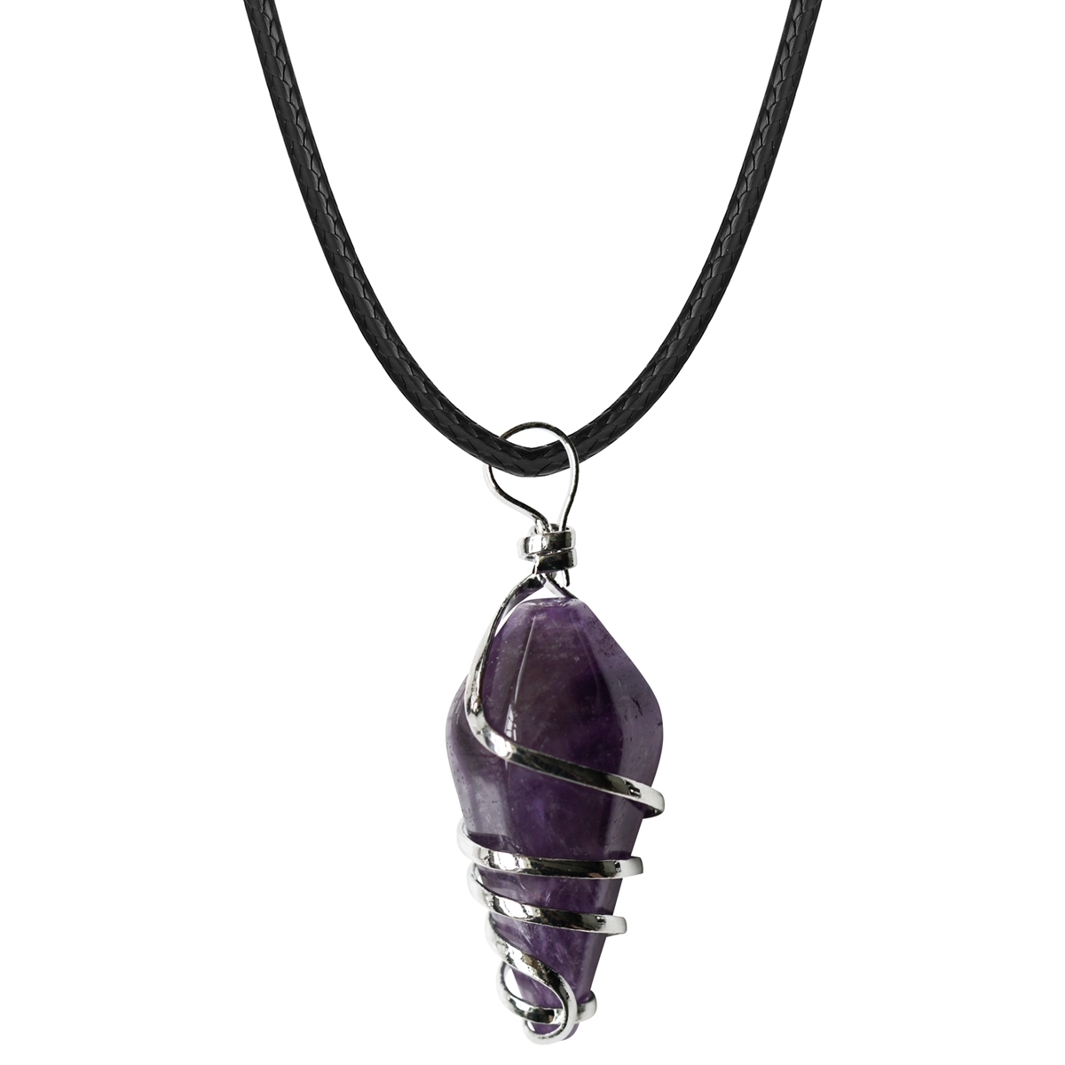 Healing Crystal Pointed Necklace  18Inch Black Cord Wire Wrapped Gemstone Pendant Jewelry Natural Reiki Quartz Stone Jewelry for Women Girls