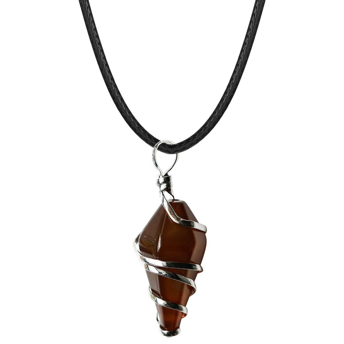 Healing Crystal Pointed Necklace  18Inch Black Cord Wire Wrapped Gemstone Pendant Jewelry Natural Reiki Quartz Stone Jewelry for Women Girls