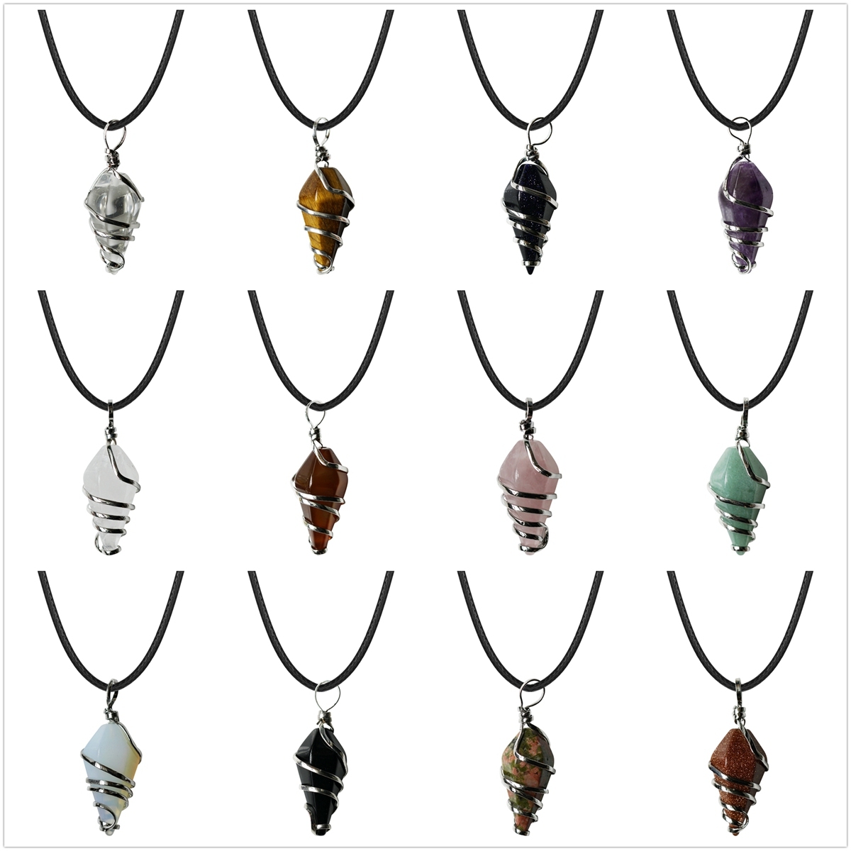 Healing Crystal Pointed Wire Wrapped Gemstone Pendant for Making Jewelry Necklace