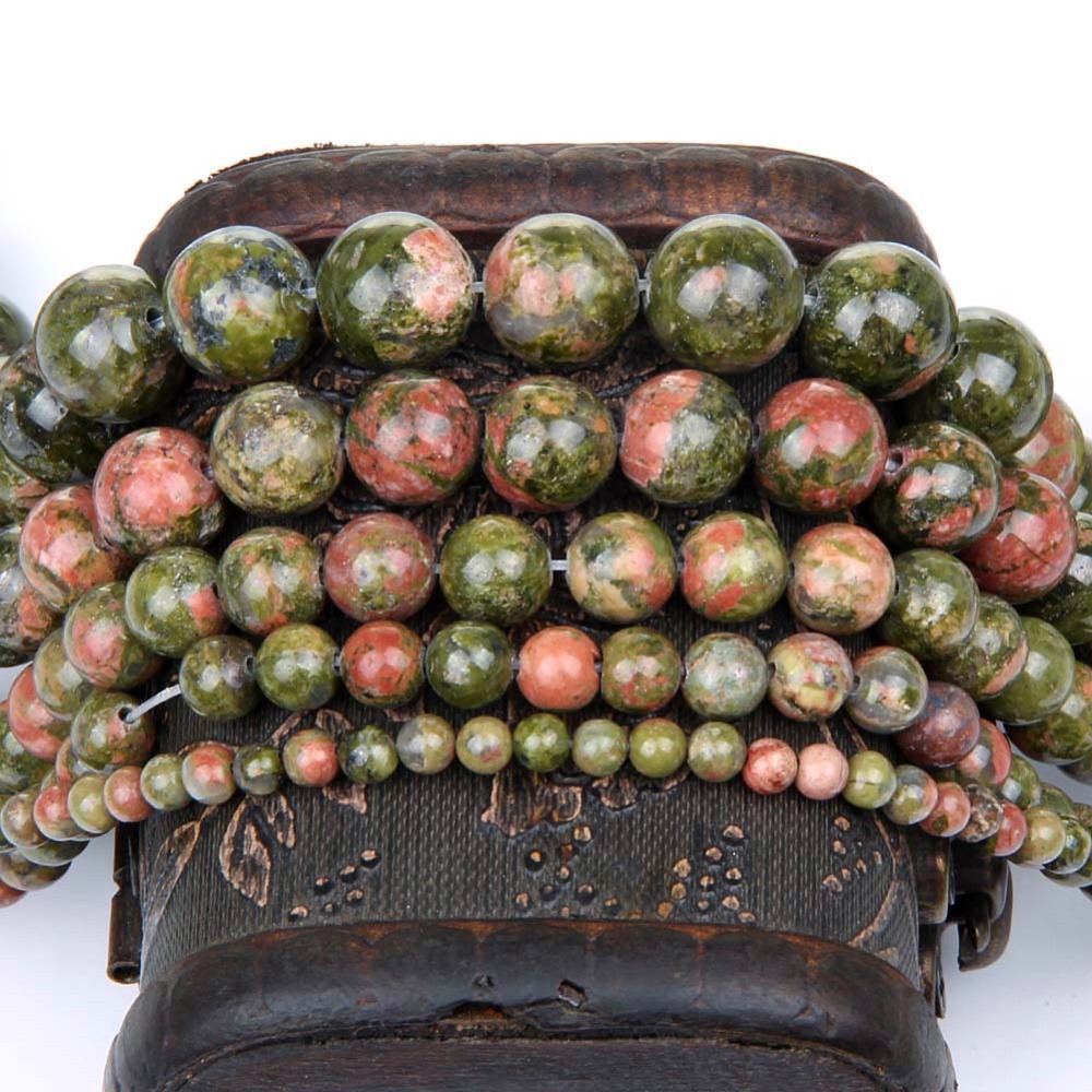 Loose Natural Unakite Round Healing Stone Full Strand Gem Bead for DIY Bracelet Necklace Jewelry Making 4/6/8/10/12mm