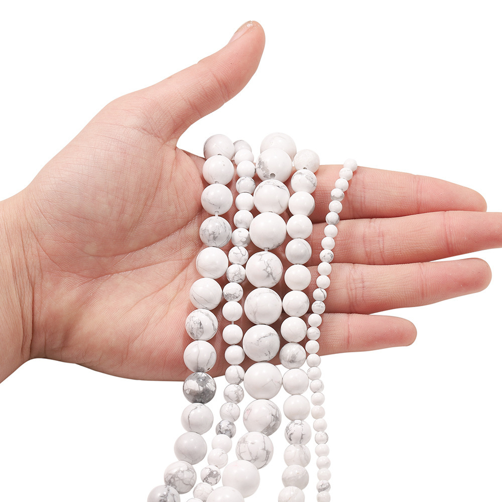 Loose Natural Howlite Round Healing Stone Full Strand Gem Bead for DIY Bracelet Necklace Jewelry Making 4/6/8/10/12mm
