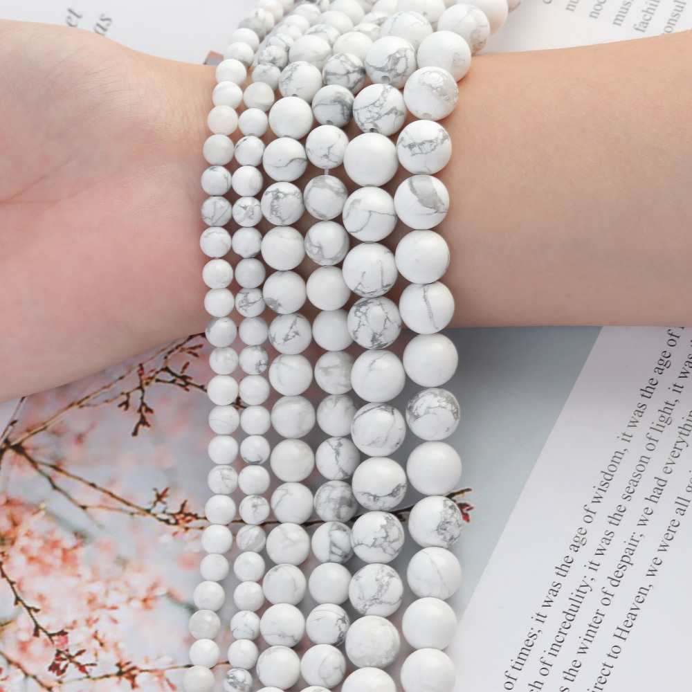 Loose Natural Howlite Round Healing Stone Full Strand Gem Bead for DIY Bracelet Necklace Jewelry Making 4/6/8/10/12mm