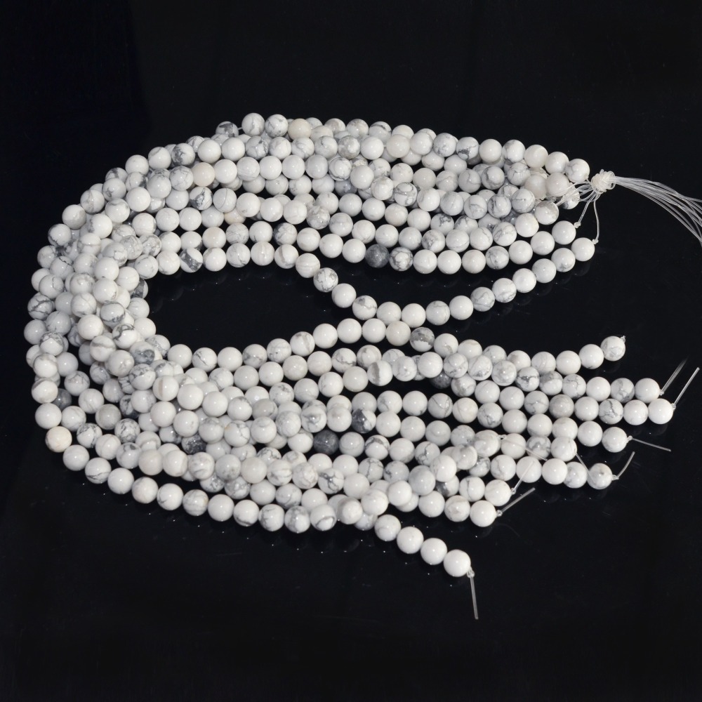 Loose Natural Howlite Round Healing Stone Full Strand Gem Bead for DIY Bracelet Necklace Jewelry Making 4/6/8/10/12mm