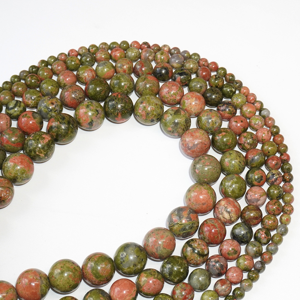 Loose Natural Unakite Round Healing Stone Full Strand Gem Bead for DIY Bracelet Necklace Jewelry Making 4/6/8/10/12mm