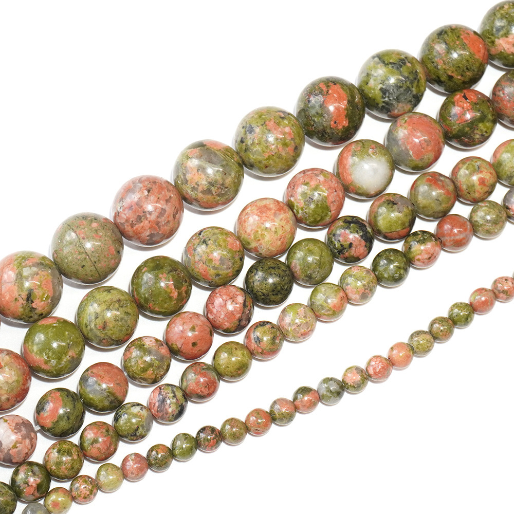 Loose Natural Unakite Round Healing Stone Full Strand Gem Bead for DIY Bracelet Necklace Jewelry Making 4/6/8/10/12mm