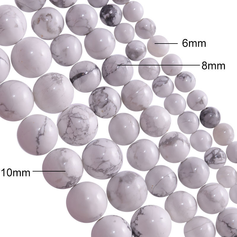 Loose Natural Howlite Round Healing Stone Full Strand Gem Bead for DIY Bracelet Necklace Jewelry Making 4/6/8/10/12mm