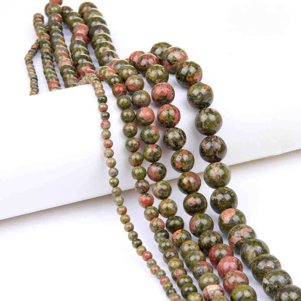 Loose Natural Unakite Round Healing Stone Full Strand Gem Bead for DIY Bracelet Necklace Jewelry Making 4/6/8/10/12mm