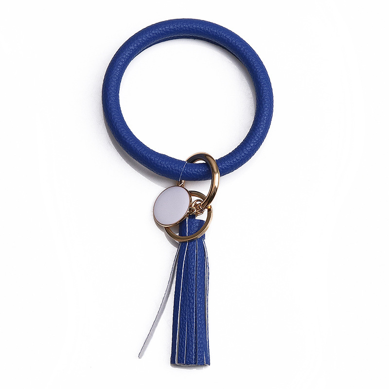 Women PU Wrist Keychain Bracelet Charms Leather Bangle Round Key Ring Large Circle Tassel Chain Wristlet Bracelets Holder for Women Girls