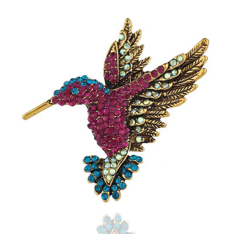 Antique Tone Bird Hummingbird Multi Color Austrian Crystal Pin Brooch Jewelry Rhinestone elegant silk scarf  Animal Brooches Clip