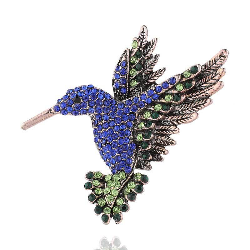 Antique Tone Bird Hummingbird Multi Color Austrian Crystal Pin Brooch Jewelry Rhinestone elegant silk scarf  Animal Brooches Clip