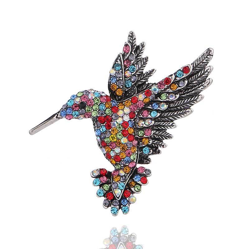 Antique Tone Bird Hummingbird Multi Color Austrian Crystal Pin Brooch Jewelry Rhinestone elegant silk scarf  Animal Brooches Clip