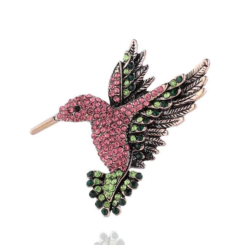 Antique Tone Bird Hummingbird Multi Color Austrian Crystal Pin Brooch Jewelry Rhinestone elegant silk scarf  Animal Brooches Clip