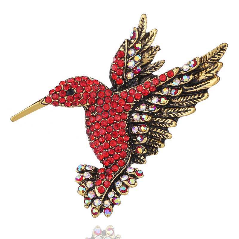 Antique Tone Bird Hummingbird Multi Color Austrian Crystal Pin Brooch Jewelry Rhinestone elegant silk scarf  Animal Brooches Clip