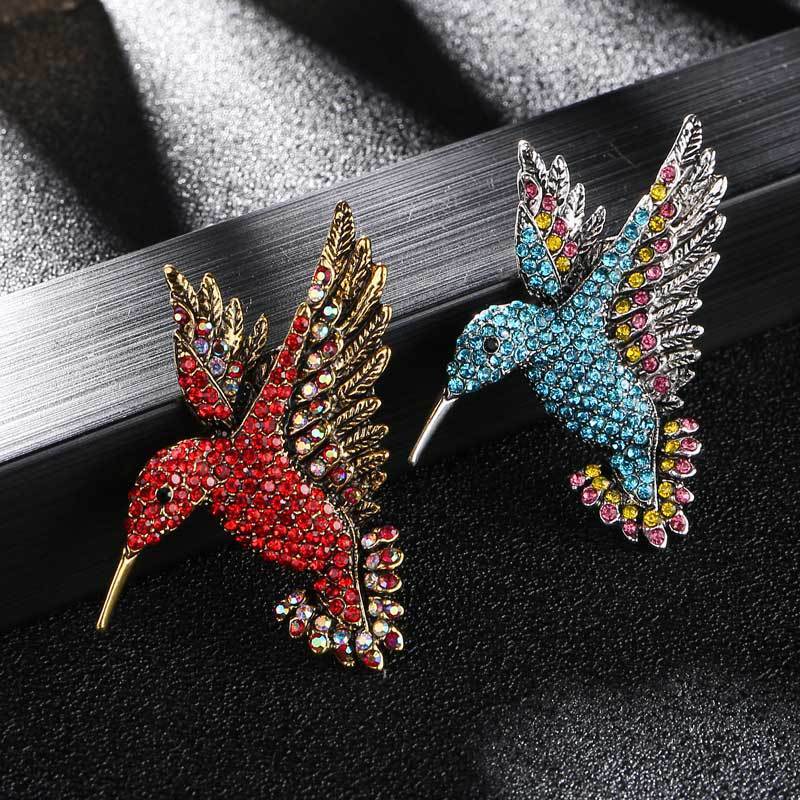 Antique Tone Bird Hummingbird Multi Color Austrian Crystal Pin Brooch Jewelry Rhinestone elegant silk scarf  Animal Brooches Clip
