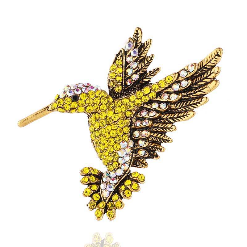 Antique Tone Bird Hummingbird Multi Color Austrian Crystal Pin Brooch Jewelry Rhinestone elegant silk scarf  Animal Brooches Clip