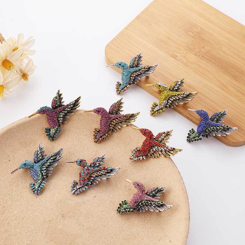 Antique Tone Bird Hummingbird Multi Color Austrian Crystal Pin Brooch Jewelry Rhinestone elegant silk scarf  Animal Brooches Clip
