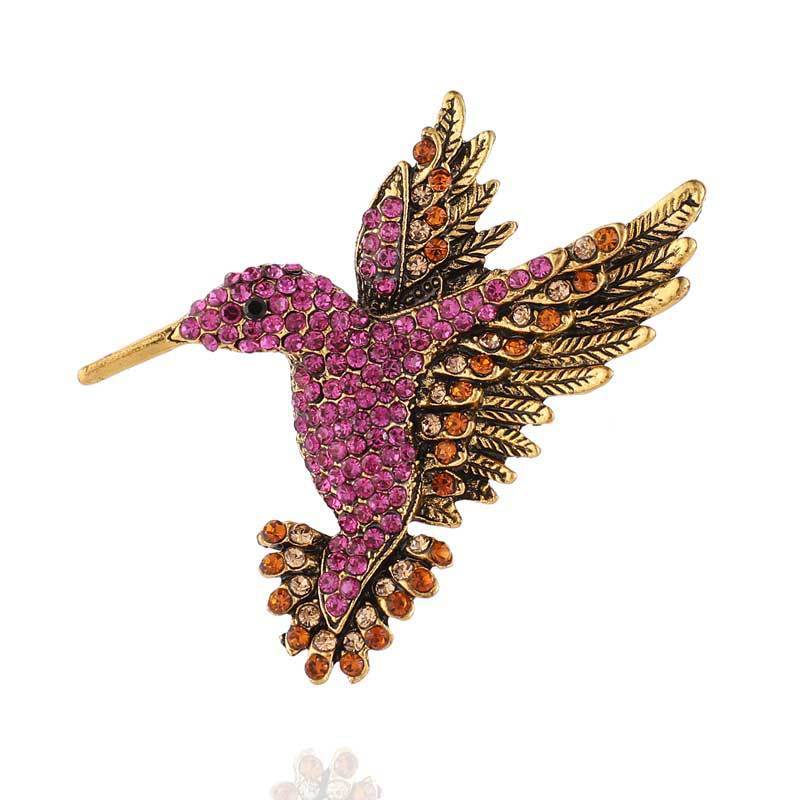 Antique Tone Bird Hummingbird Multi Color Austrian Crystal Pin Brooch Jewelry Rhinestone elegant silk scarf  Animal Brooches Clip